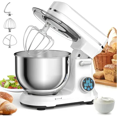 Produktbild von 1200W Küchenmaschine, OLED-Digitale Anzeige, Elektrischer Küchenmaschinen mit 3 Zubehörteilen Und Schüssel, 5L-Standmixer, Mixer (Weiß)