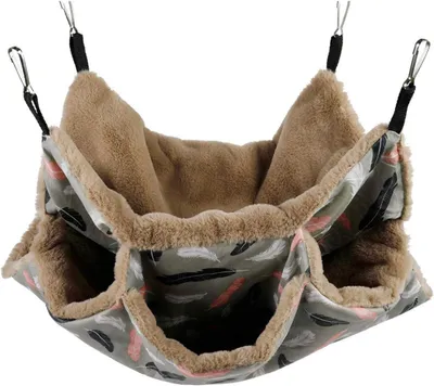 Produktbild von Hamsterhängematte, dreilagiges Hängemattenbett für Kleintiere, warmer Plüsch-Hängeschlafsack/Käfigzubehör für Hamster/Frettchen/Eichhörnchen/Chinchillas