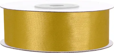 25mm breites, 25m langes, einseitig glänzendes goldenes Satinband auf Rolle. Perfekt für Bastelprojekte und Geschenkverpackungen
