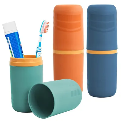 Produktbild von 3er Set Zahnbürstenetui Reiseetui Kunststoff Grün/Blau/Orange 20x6x6 cm