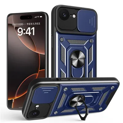 Produktbild von Panzer Hülle für iPhone 17E Handyhülle mit Kameraschutz Ringhalter Blau