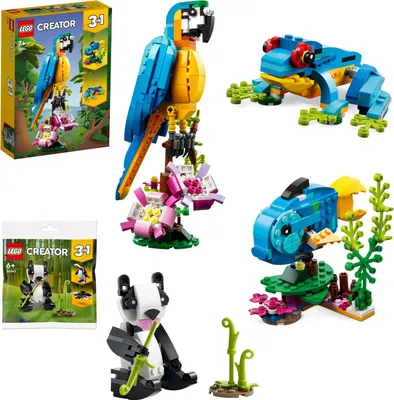 Produktbild von SET: LEGO Creator 3-in-1: Pandabär (30641) + Exotischer Papagei (31136) - Fisch Frosch