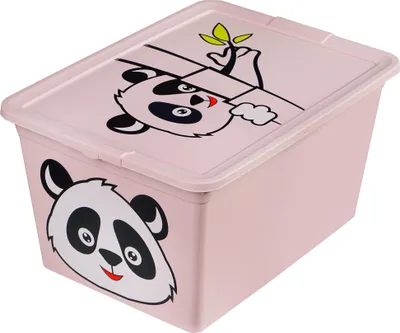 Image de Coffre à jouets en plastique avec couvercle 15 L verrouillable pour chambre d'enfant Panda rose