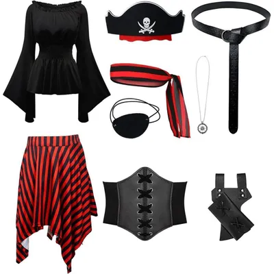Produktbild von Piratenkostüm Damen Mittelalter Wikinger Renaissance Kleid Schwarz XXL