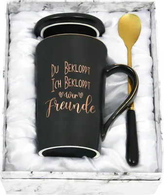 Produktbild von Joymaking Marmor Kaffeetasse mit Spruch und Geschenkbox - 400ml Schwarz