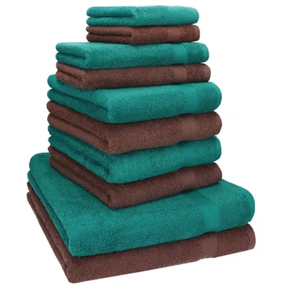 Produktbild von Betz 10-tlg. Handtuch-Set PREMIUM CLASSIC 2 Duschtücher 4 Handtücher 2 Gästetücher 2 Seiftücher  Farbe: smaragdgrün & nussbraun