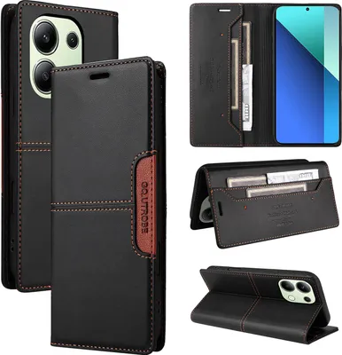 Produktbild von Handyhülle für Xiaomi Redmi Note 13 4G Hülle, Leder Flip Wallet Kartenfach Stand Schutzhülle Schwarz