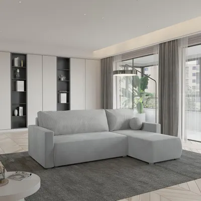 Produktbild von Masseno Ecksofa SORGE mit Schlaffunktion L-Form, Sofa mit Bettkasten, Wohnzimmersofa, Couch, Soffa, Bettsofa, Couchgarnitur- Hellgrau, POSO 55 + PAROS 05