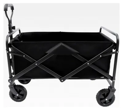 Produktbild von Faltbarer Bollerwagen, Gartenwagen für den Außenbereich mit Becherhalter und verstellbarem Griff, ideal für Camping und Einkäufe (Schwarz)