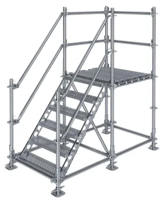 Produktbild von Bautreppe Außentreppe feuerverzinkt für mind. 1,15 m Höhenunterschied mit Podest | höhenverstellbar