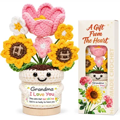 Handgehäkeltes Blumengeschenk für Oma, 17 cm, Geburtstag, Weihnachten