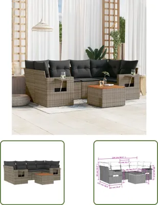 Produktbild von The Living Store 7-tlg. Garten-Sofagarnitur mit Kissen Grau Poly Rattan