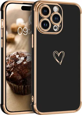 Image de Coque pour Apple iPhone 14 Pro Noir Or Cœur Robuste A2890