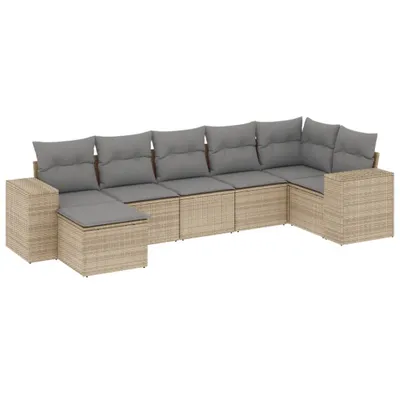 Produktbild von vidaXL 7-tlg. Garten-Sofagarnitur mit Kissen Beige Poly Rattan