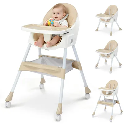 Produktbild von FCH Hochstuhl Baby 2-in-1 Vertehllbar und Klappbar Kinderhochstuhl mitwachsend Kindersitz Kinderstuhl mit Sicherheitsgurt ,Beige