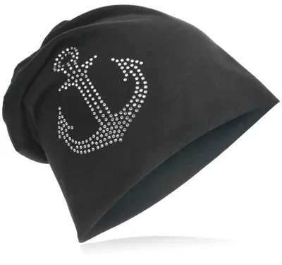 Produktbild von Beanie Muetze Strass Anker Schwarz
