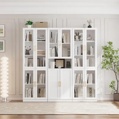 Image de Étagère à livres avec portes en verre, vitrine, armoire de cuisine, buffet