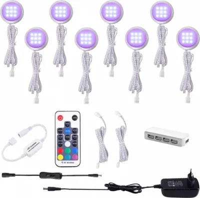 Obrázok produktu pre AIBOO RGB LED osvetlenie skrinky sada 8, 12V LED osvetlenie pod skrinku so zmenou farby s diaľkovým ovládaním, stmievateľné RGB osvetlenie skrinky LED na osvetlenie kuchynských skriniek