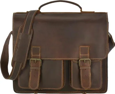 Produktbild von Greenburry Aktentasche Leder Schultasche XL Lehrertasche 39x33cm Tasche New Buffalo braun Damen Herren Schule Uni Arbeit