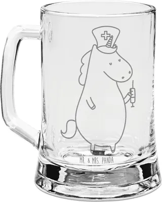 Produktbild von Mr. & Mrs. Panda Krug Einhorn Krankenschwester - Transparent - Geschenk, Krankenhaus, Seidel, Humpen, Dankeschön, Unicorn, Ärztin, Gravur Bierkrug, Glaskrug, Glas