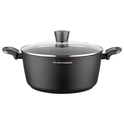 Produktbild von FLORINA Topf aus Aluminium (6,1 l) | 28 cm Durchmesser | Kochtopf mit Glasdeckel - Antihaftbeschichtet | Topf Induktion - Oval | Ideal für Induktionsherd, Gasherd und Elektroherd (Schwarz)