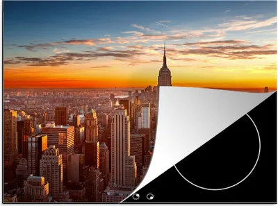 Produktbild von KitchenYeah© Herdabdeckplatte Skyline - New York - Sonne , 75x52cm, Küche Deko, Glaskeramikkochfeld Herdabdeckung, Abdeckplatte fùr Kochfeld