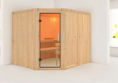 Produktbild von Karibu Sauna Innensauna Malin Eckeinstieg ohne Zubehör 231x196x198 cm ohne Dachkranz mit Klarglastür