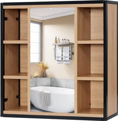 EUGAD Spiegelschrank Bad, aus Metall Holzwerkstoff, Schwarz, 60x58x16cm