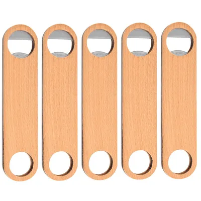 Produktbild von 5 Stück Flaschenöffner Edelstahl mit Holzgriff, Bartender Bieröffner Flach, Robust & Rostfrei, Ergonomisch, für Bar Küche Restaurant