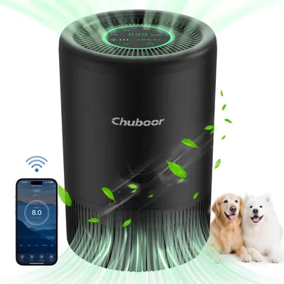 Produktbild von Luftreiniger PJ08 - H13 HEPA-Filter - WLAN/App-Steuerung - CADR 185 m³/h für 35–60 m² - Leise 23–25 dB Schlafmodus - Entfernt Pollen, Gerüche - Schwarz