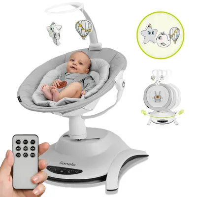 Obrázek produktu pro LIONELO Bella Elektrické dětské hopsadlo, nastavitelná opěrka zad, 5 rychlostí houpání, bezpečnostní pásy, protiskluzové, ukolébavky, dálkové ovládání