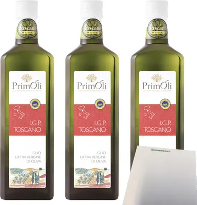 Produktbild von PrimOli Toscana Olivenöl extra vergine di oliva 3er Pack (3x500ml Flasche) + usy Block