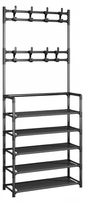 Zdjęcie produktu dla Wieszak stojący na ubrania 60 x 172 cm z półkami na buty czarny Platan Sofa