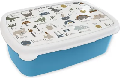 Produktbild von KitchenYeah® Lunchbox Brotzeit Brotdose 17x11 cm Kinderzimmer - Buchstaben - Dinosaurier - Jungen - Mädchen - Kinder Kinder Brotzeitdose - Lunch - Kunststoff  - Brotbüchse - Sandwichbox - Lunchbox für