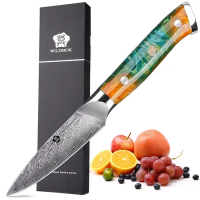 Damast-Schälmesser 9 cm, 67 Lagen, ultrascharf, ergonomischer Harzgriff
