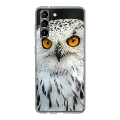 Produktbild von MuchoWow® Handyhülle Schutzhülle Hülle für Samsung Galaxy S21 Eine braune Eule mit orangefarbenen Augen Silikon Softcase Handy Hülle - Softcase