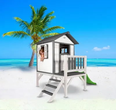 Imagen del producto de AXI Beach Lodge XL Casa infantil de Madera  con Tobogan Verde | Casita de Juegos para ninos de Jardin / exterior | Parque infantil en Rojo