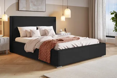 Produktbild von Polsterbett 160x200 cm Sydney - Doppelbett mit Metall-Lattenrost - Schlafzimmerbett, Bettkasten, Samtstoff Schwarz