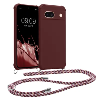 Produktbild von kwmobile Necklace Case kompatibel mit Google Pixel 8a Hülle - Cover mit Kordel zum Umhängen - Silikon Schutzhülle Bordeaux Violett