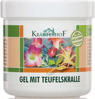 A product shot of a jar of gel with a floral image on the label.