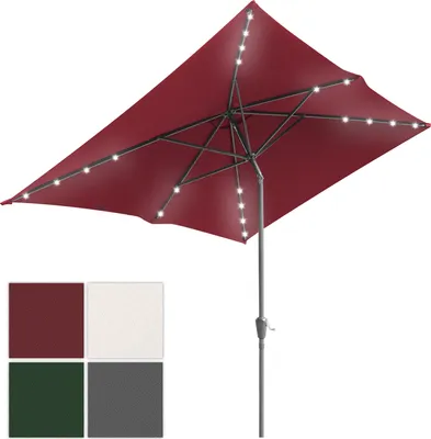 Immagine prodotto di Ombrellone Bettizia rettangolare, manovella pieghevole in ferro, ombrellone da balcone, inclinabile, 1,4 x 2,1 m, LED, rosso