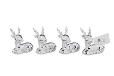 Produktbild von Tischkartenhalter-Set Rentier, Klein, 4-teilig, Porzellan/Silberglanz, 6,6 x 4,2 x 7,0cm