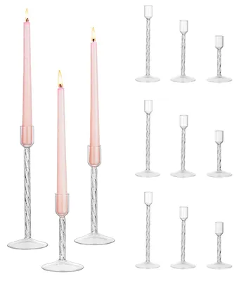 Kerzenhalter-Set 12-tlg. aus Glas, transparent, 15/20/25 cm, für Stabkerzen