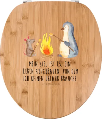 Produktbild von Mr. & Mrs. Panda Holz Toilettendeckel Pinguin Lagerfeuer - Transparent - Geschenk, Grillen, WC Deckel, Büro, Motivation, WC-Sitz, Brille, Sitz, Maus, Klobrille, Job