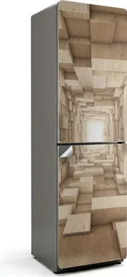 Produktbild von Holzblockkonstruktion – Kühlschrank Aufkleber – Klebefolie Kühlschrank – Kühlschrank Dekor – Kühlschrankfolie selbstklebend – Küchen Dekoration – 60x205 cm