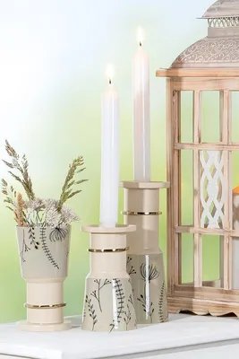 Zdjęcie produktu dla Gilde Kerzenleuchter, "Wiesenzauber", Blumendesign, Metall, creme, VE 2, H. 24 cm, D. 9.5 cm 69447 4063387694473