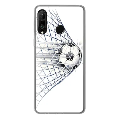 Produktbild von MuchoWow® Handyhülle Schutzhülle Hülle für Huawei P30 Lite Eine Illustration eines Fußballs, der ins Tor geht - Jungen - Mädchen - Kinder Silikon Softcase Handy Hülle - Handyhülle