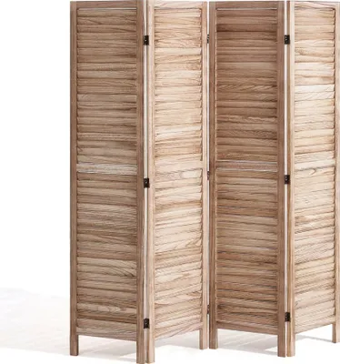 Image de Paravent en bois 4 parties, pliable 170 cm - Séparation de pièce efficace - idéal pour le salon et le bureau