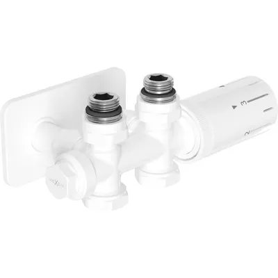 Produktbild von Mexen G05 thermostatisches Set, abgewinkelt/gerade mit Abdeckung S, Duplex, DN50, weiß - W908-958-910-20