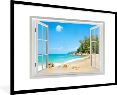 Produktbild von MuchoWow® MuchoWow® Gerahmtes Poster Aussicht - Wasser - Strand 90x60 cm - Poster mit zchwarzem Bilderrahmen - Wanddekoration - Fotos